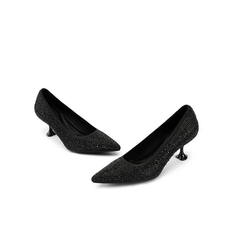 Cocktail Rhinestone Kitten Heels - Black