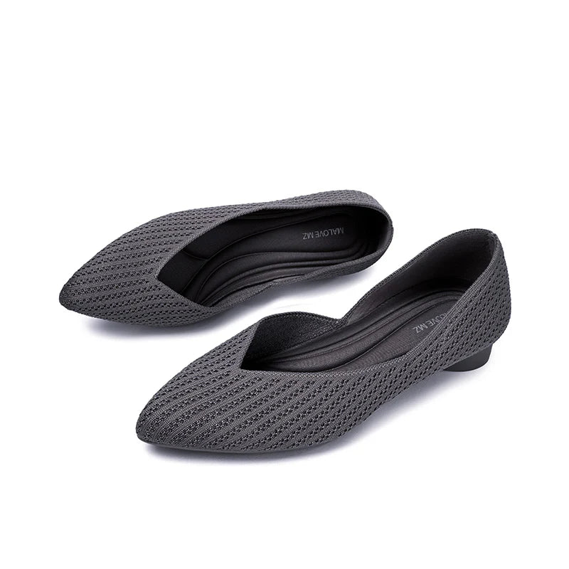 Pointed Toe Knit Ballet Flats - Charcoal