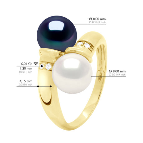 Ring "You & Me" - Natural White + Black Tahiti - Longueur 42 cm