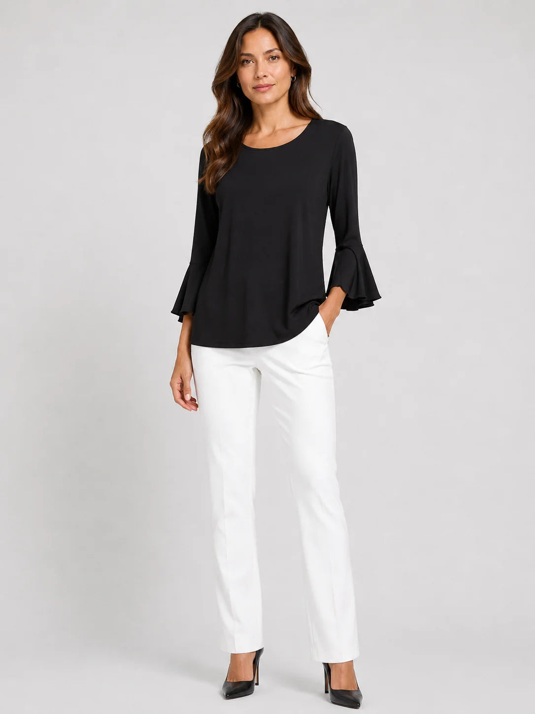Worship Women's Loose  with Frill Sleeve Top - Black