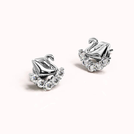 Solid 925 Sterling Silver Swans Upon Stars Earrings