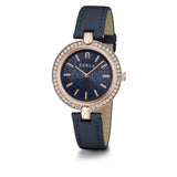 Furla Logo Links Crystal Rosegold Blue Leather