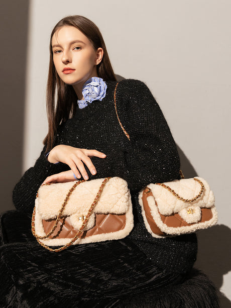 Winterthur Glam Quilted Lambswool Shoulder Bag - Brown