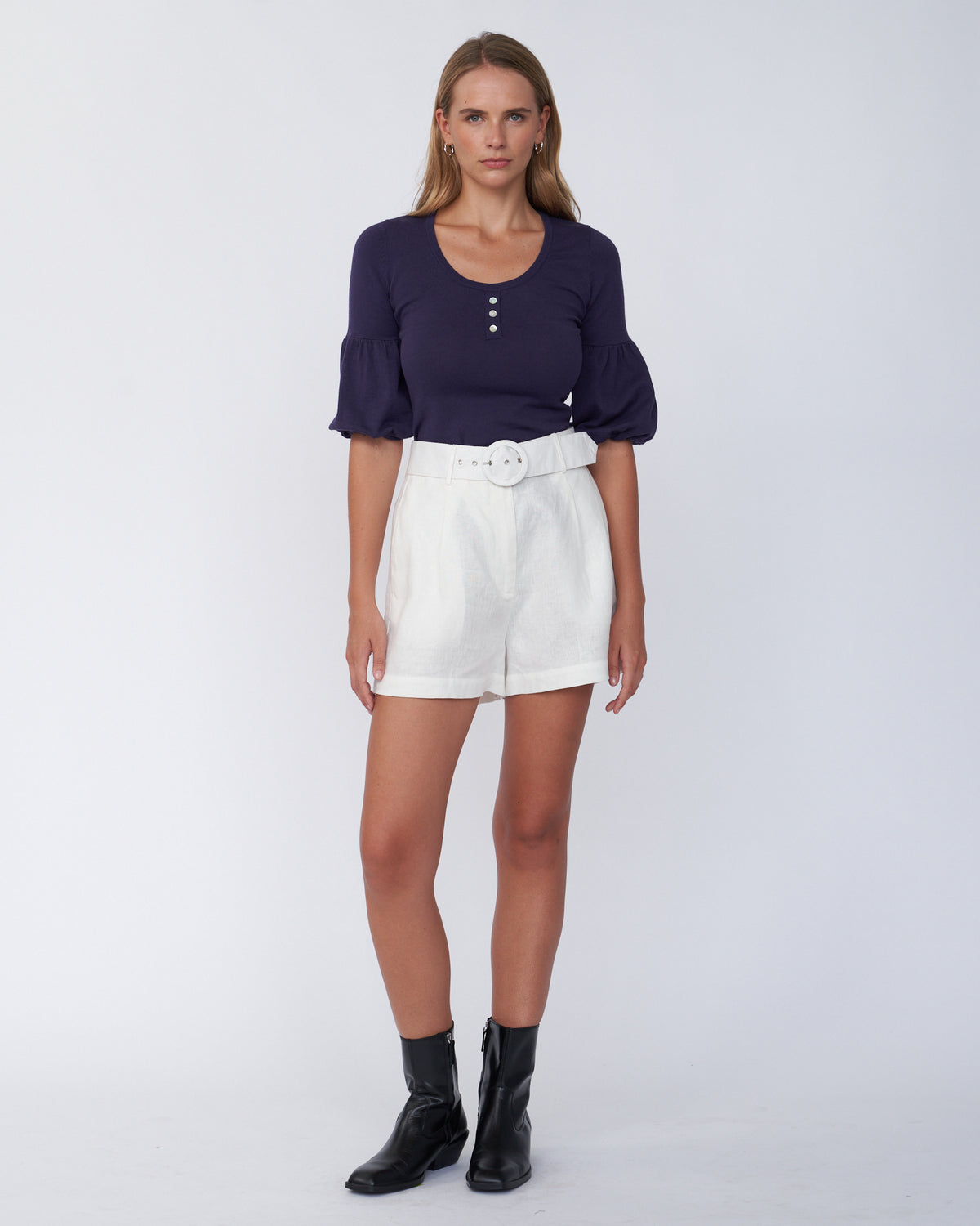 Amelius Frances Three Quarter Puff Sleeve Knit - Purple