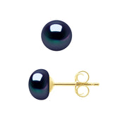 Earrings Button Freshwater Pearl Black Yellow Gold