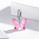 Solid 925 Sterling Silver Pink Sweet Butterfly Pandora Inspired Charm