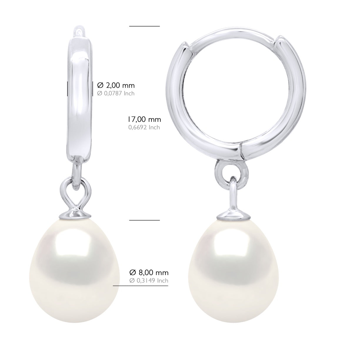 Hanging Earrings Real Cultured Freshwater Pearls Pear 8-9 mm - Natural White - Longueur 42 cm