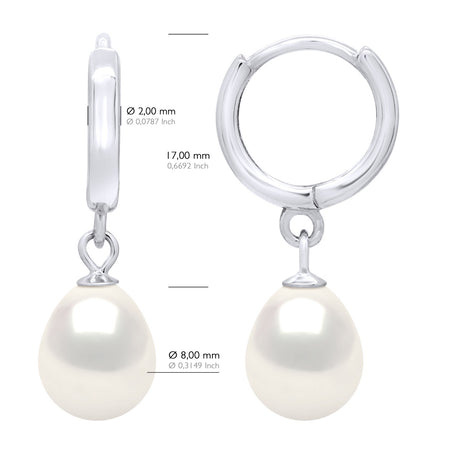 Hanging Earrings Real Cultured Freshwater Pearls Pear 8-9 mm - Natural White - Longueur 42 cm