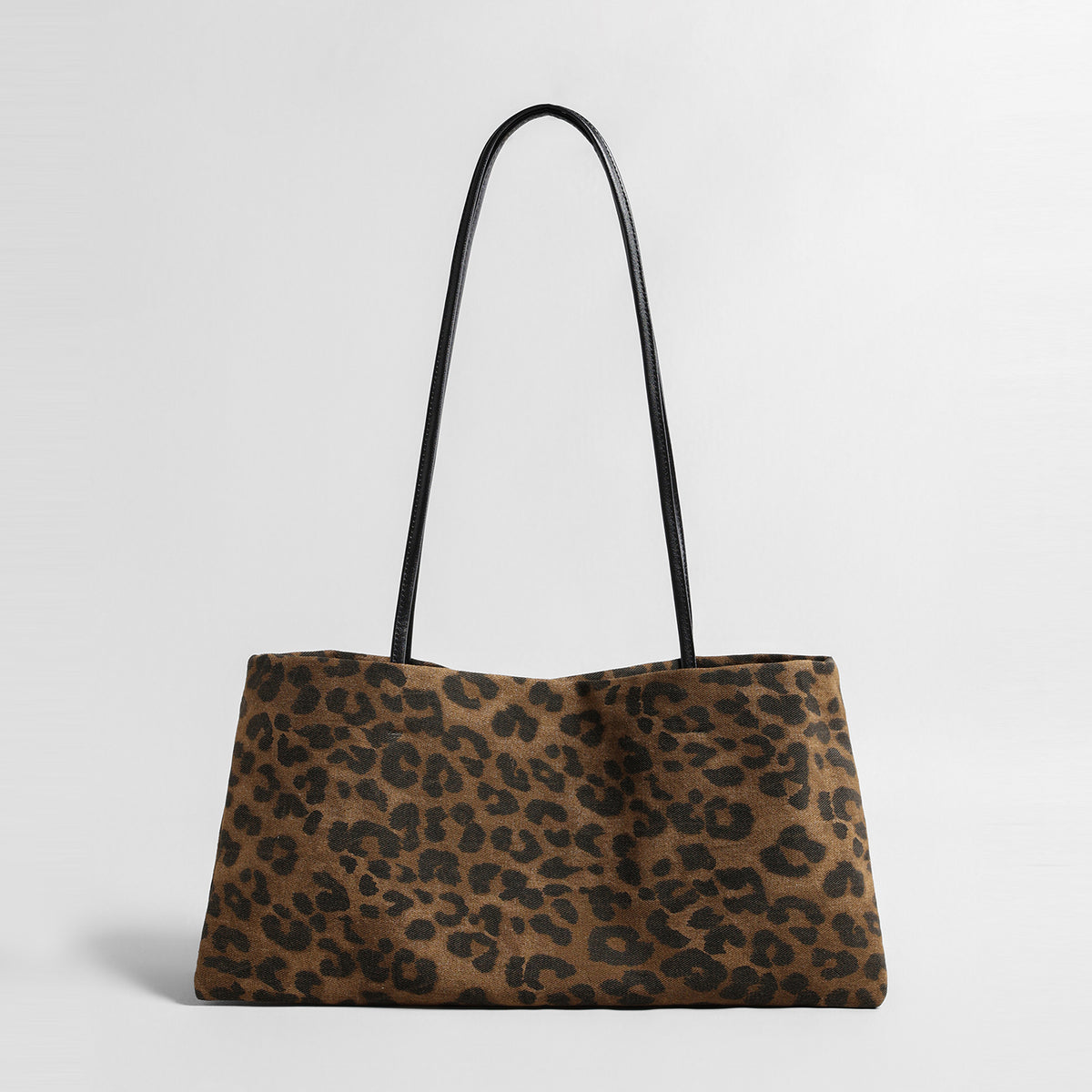 Leopard Print Canvas Tote Bag – Leather Strap Shoulder Bag