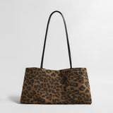 Leopard Print Canvas Tote Bag – Leather Strap Shoulder Bag