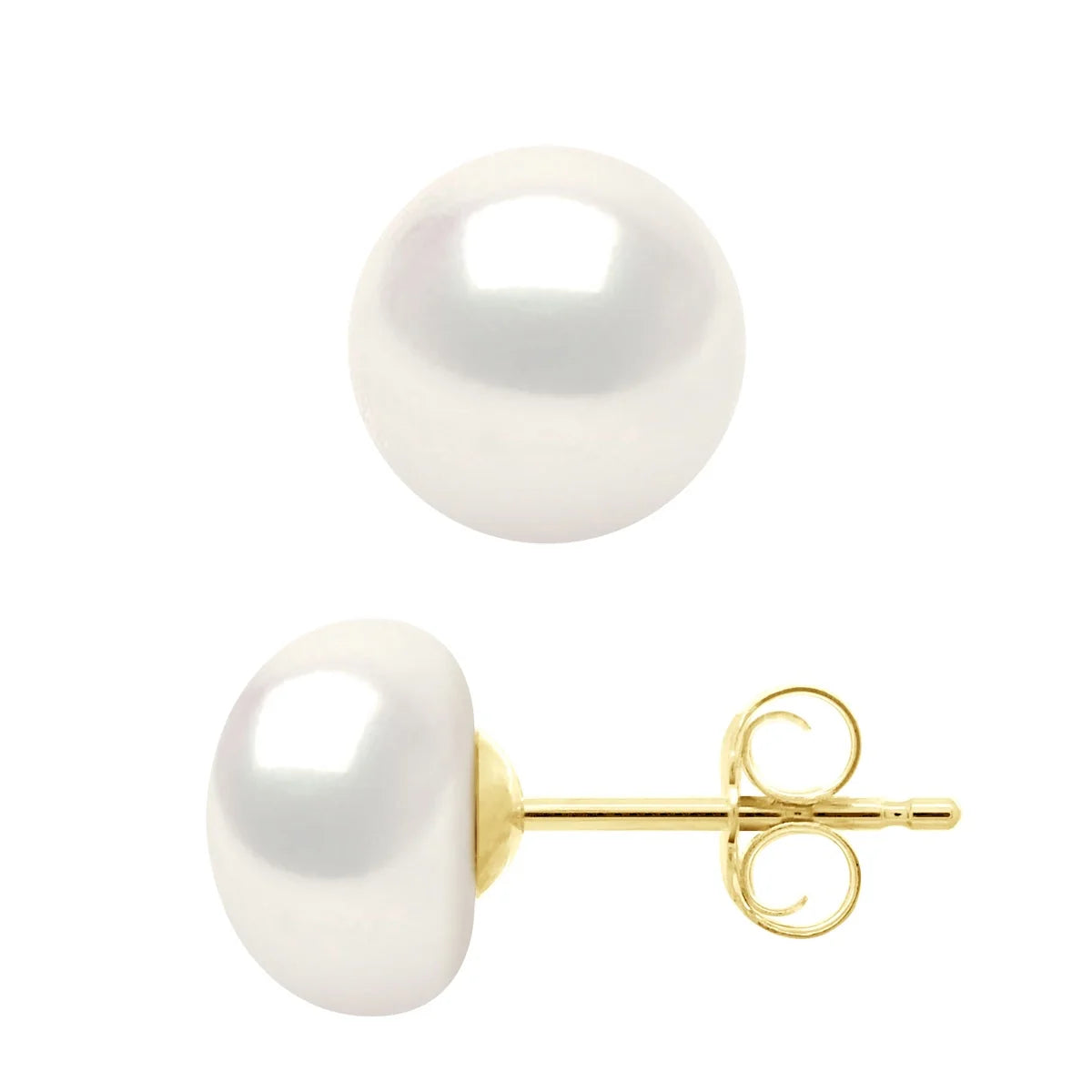 Earrings Button Freshwater Pearl White Gold Vermeil 8-9mm