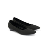 Diagonal Cut Knit Pointed Toe Wedge Flats - Black