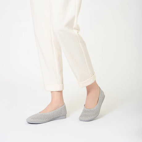 Heart Mesh Knit Square Toe Wedge Flats - Grey