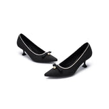 Parisian Pearl Bow Kitten Heels - Black