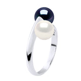 Ring You & Me - Natural White + Black Tahiti - adjustable from Size 48 to 62 (FR)