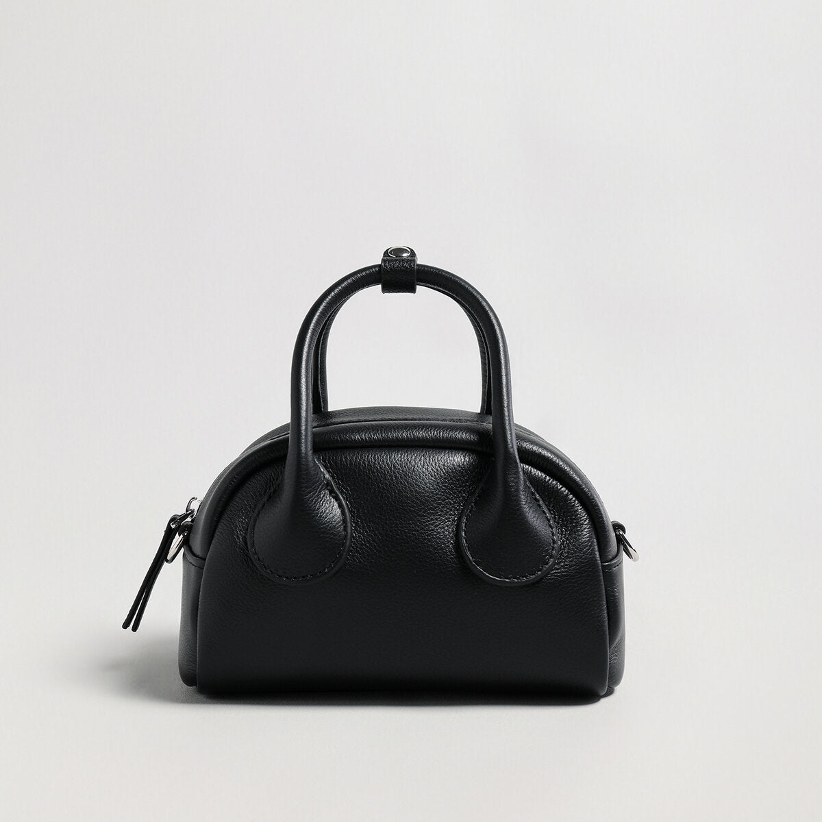Mini Leather Bowling Top-Handle Bag - Black