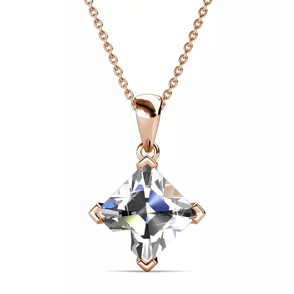 Krystal Couture Square-Cut Pendant Necklace Embellished with SWAROVSKI Crystals in Rose Gold