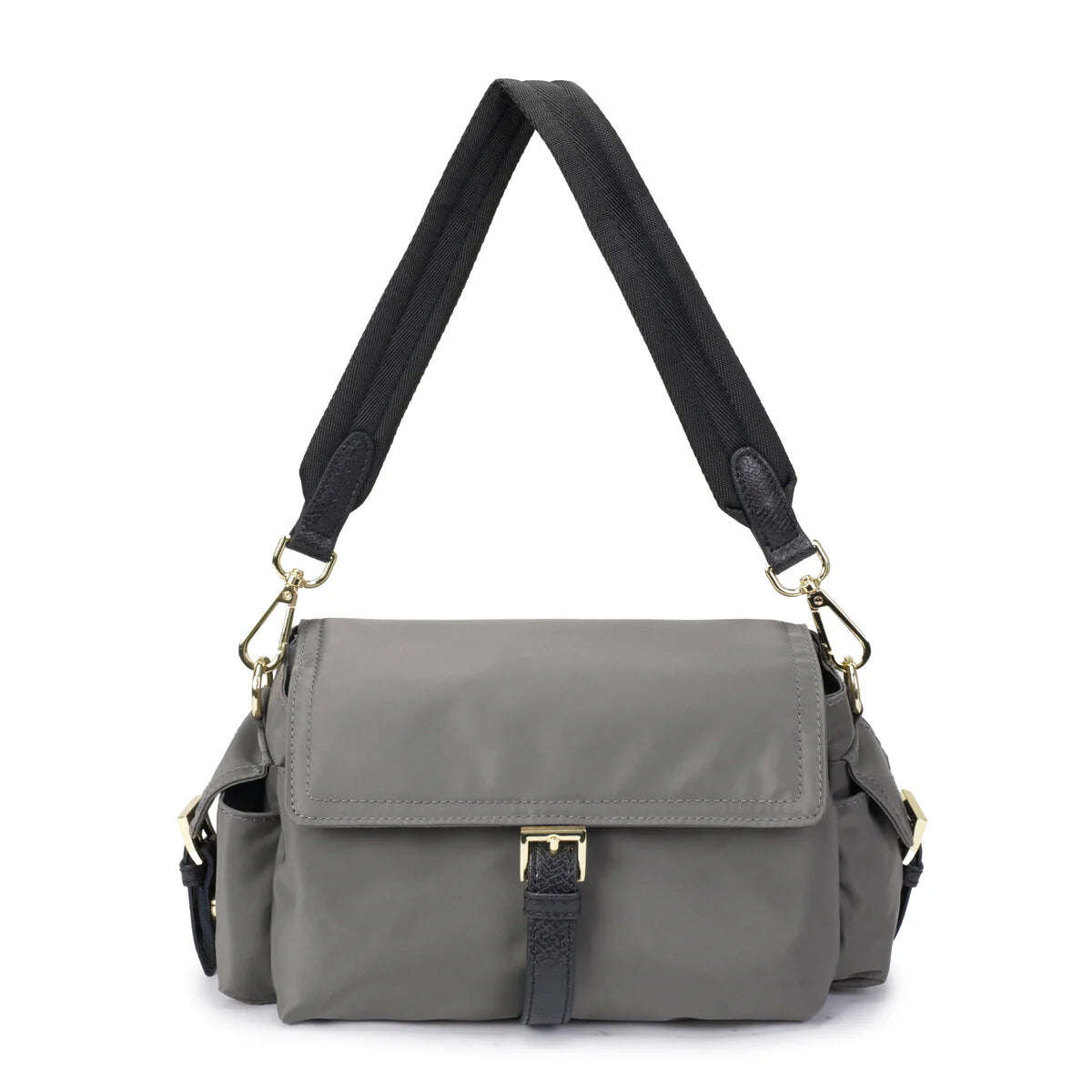 BAMEI Water-Resistant Ballistic Nylon Messenger Bag with Leather Buckle - Grey