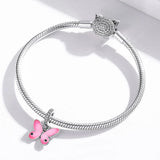 Solid 925 Sterling Silver Pink Sweet Butterfly Pandora Inspired Charm