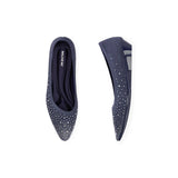 Rhinestone Gradient Knit Pointed Toe Wedge Flats - Navy