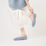 Rhinestone Bow Knit Round Toe Ballet Flats - Blue