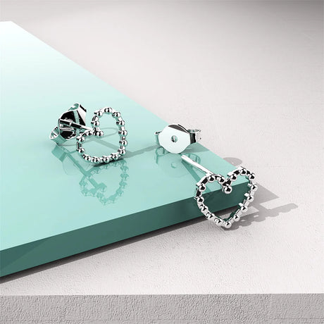 Solid 925 Signature Silver Iron Heart Open Stud Earrings