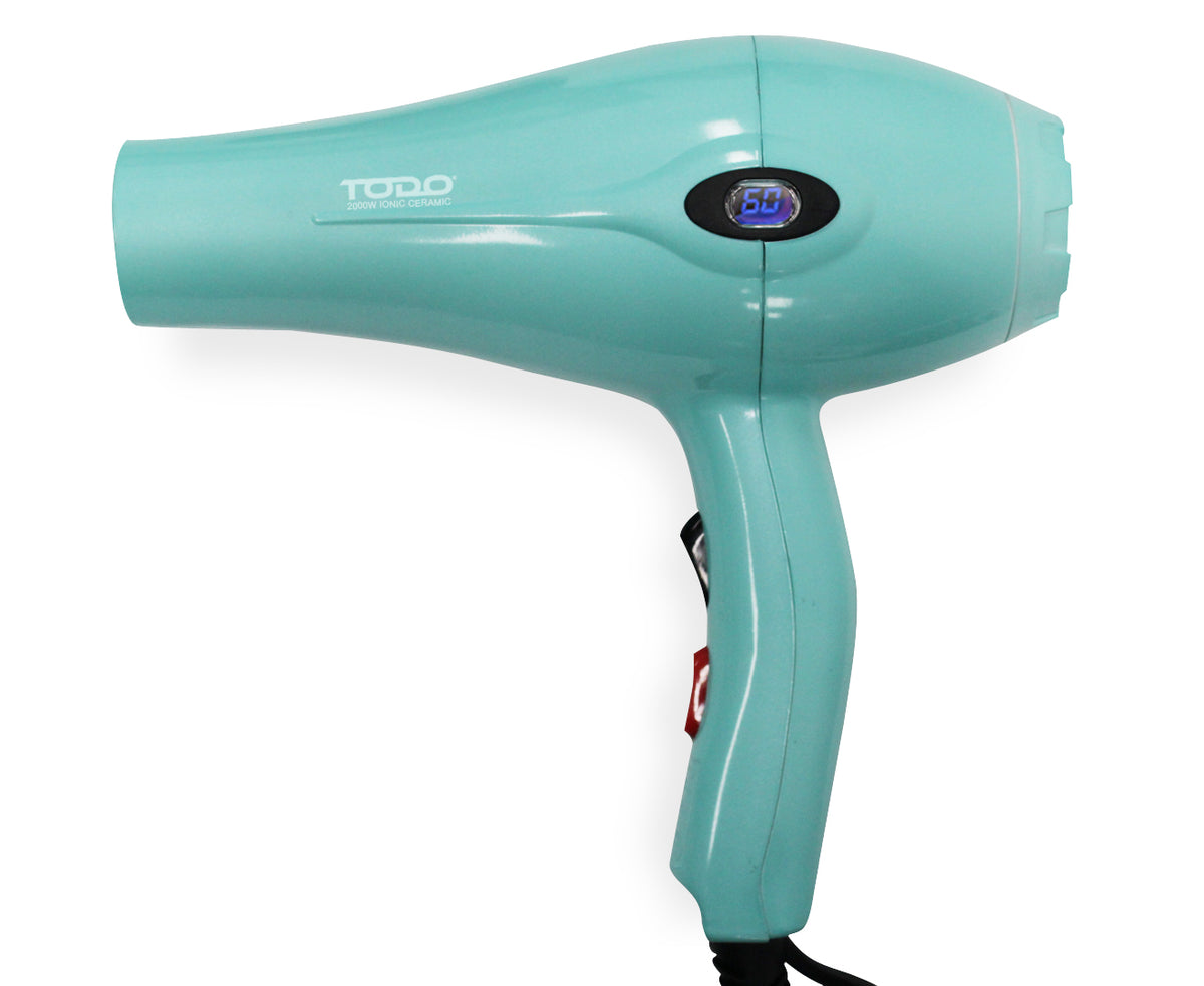 TODO 2000W Ionic Ceramic Anti Frizz Hair Dryer Digital Temperature Lcd Blue