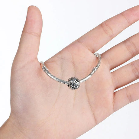 Solid 925 Sterling Silver Floral with Sapphire Blue CZ Charm