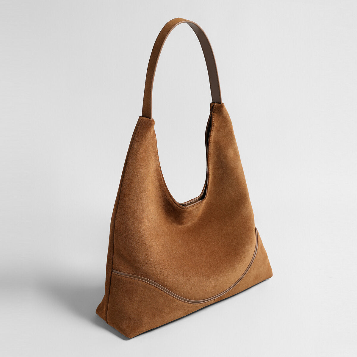 Suede Slouchy Hobo Tote Bag - Brown
