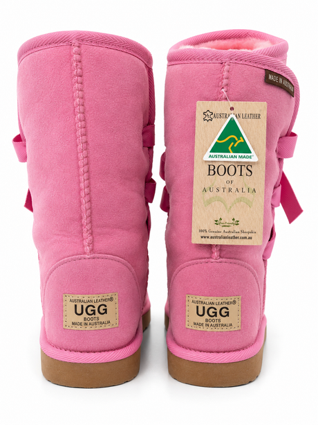 Australian Leather Ugg Kids Lace Up Tall - Pink - AU5