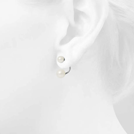Krystal Couture White Gold Duo Pearl Stud Earrings Embellished with SWAROVSKI Crystals Pearl