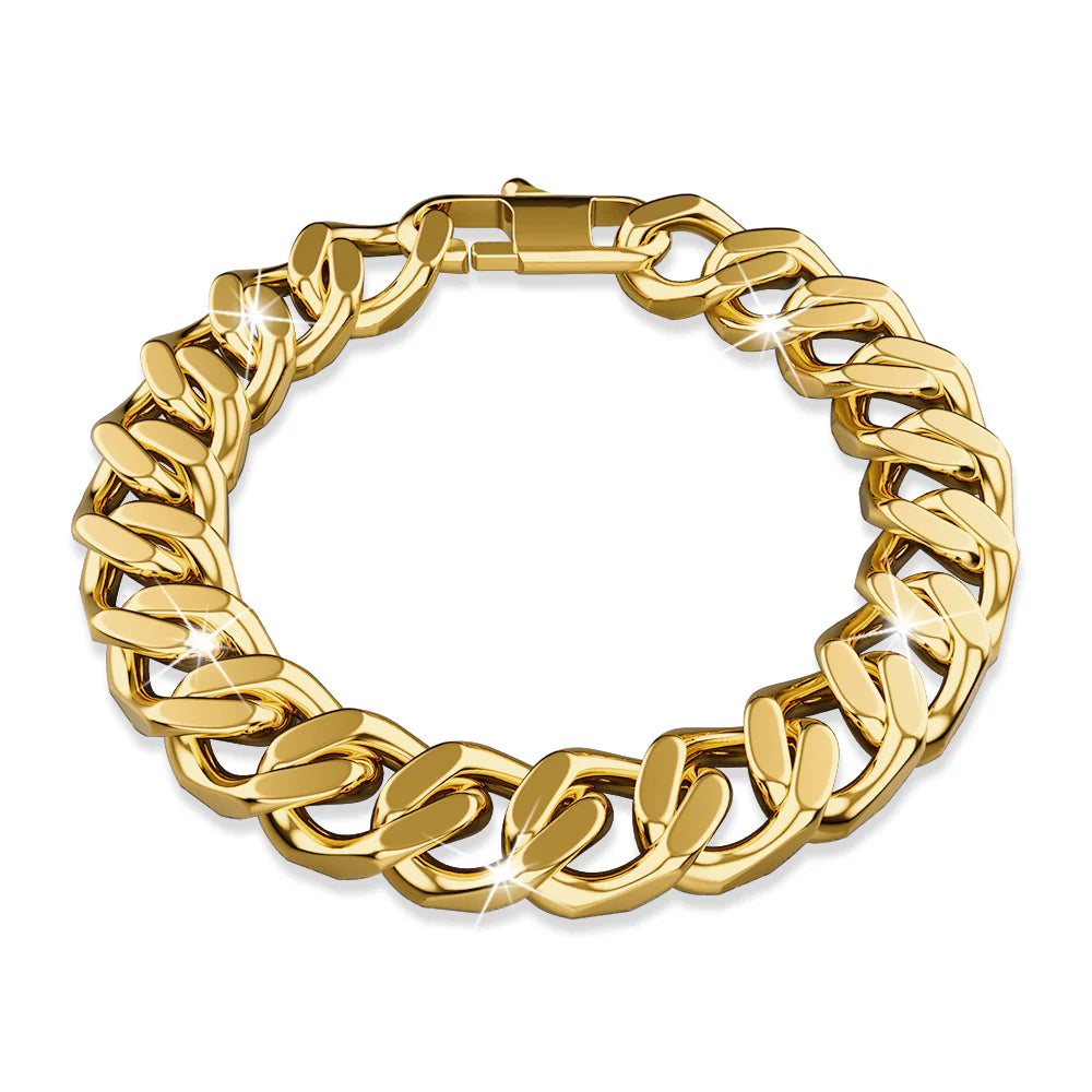 Bullion Gold Muse Cuban Gold Layered Stainless Steel Chain Bracelet