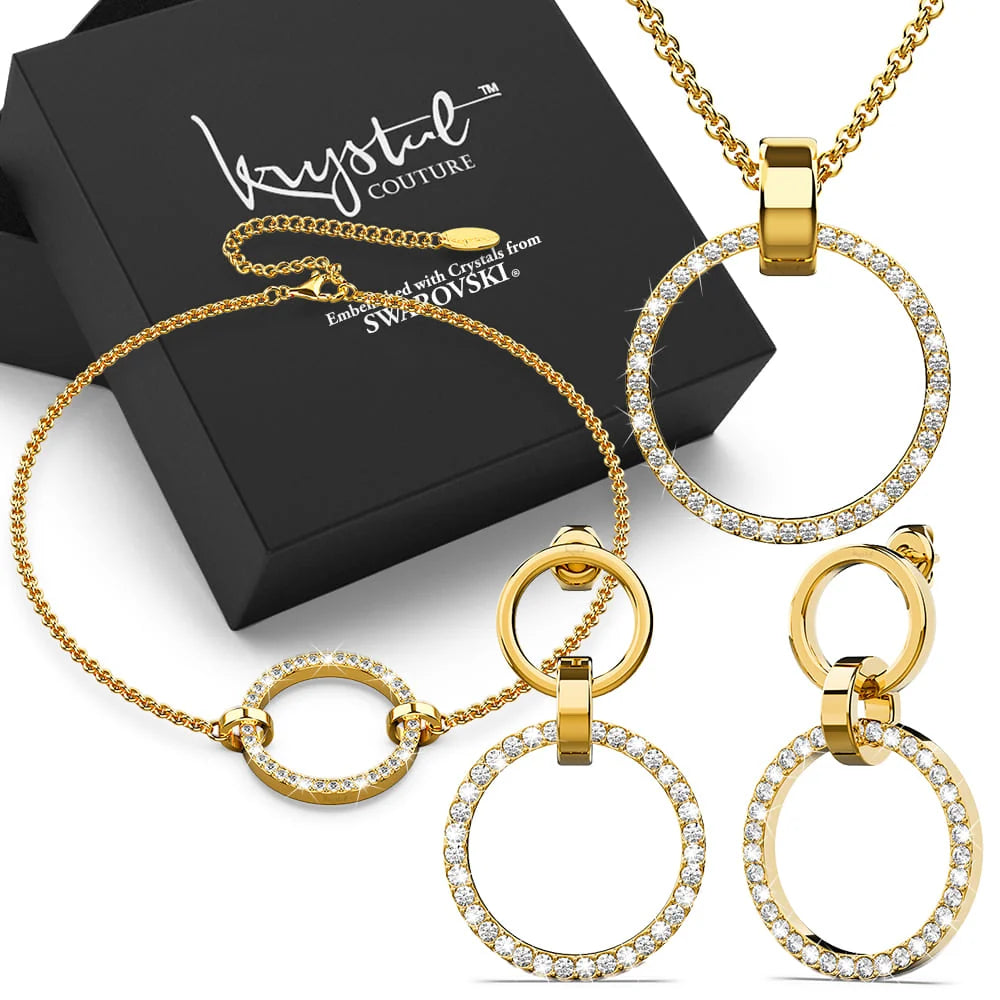 Boxed Orbit Earrings, Bracelet & Necklace Set with SWAROVSKI® Crystal in Gold