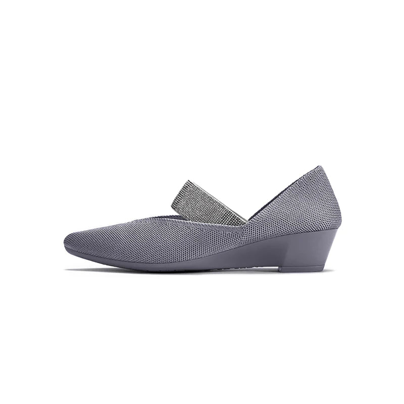 Princess Crystal Strap Mary Jane Wedges - Grey