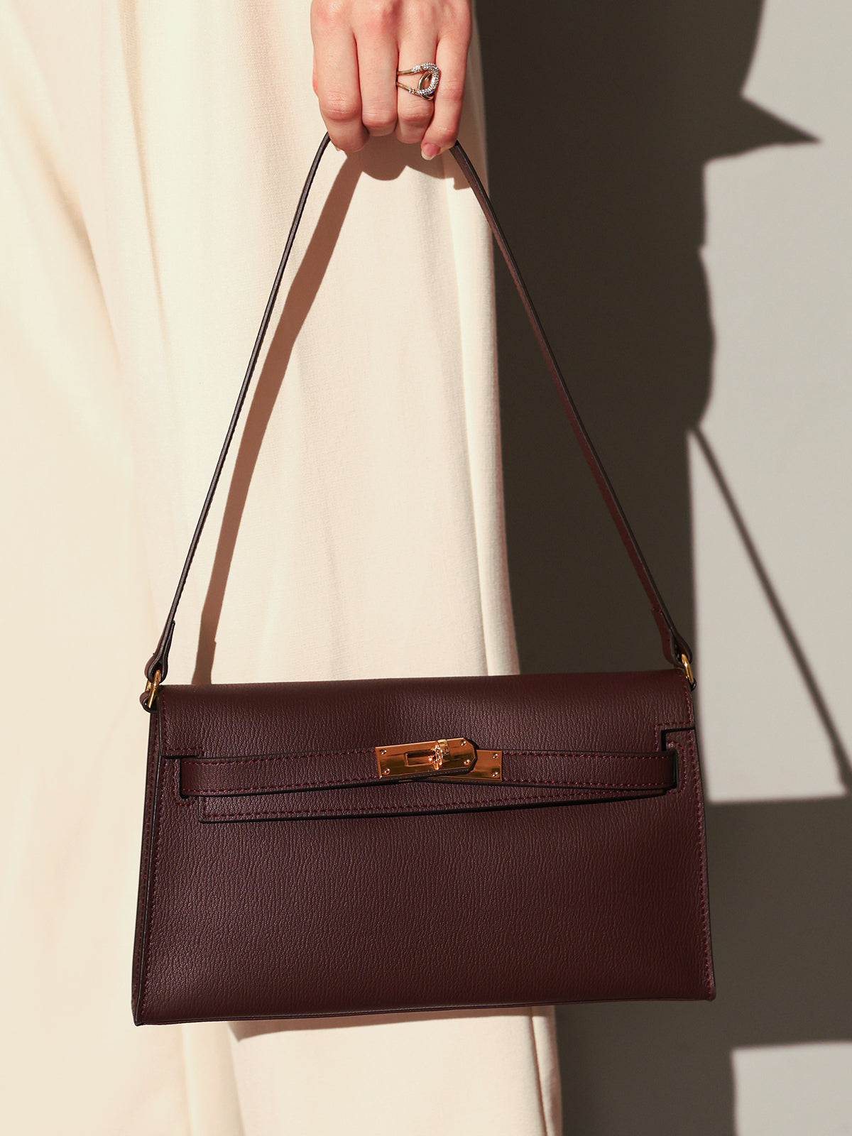 Camille Palm-Grain Calfskin Shoulder Bag - Maroon