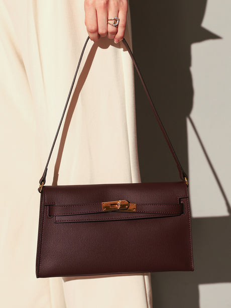 Camille Palm-Grain Calfskin Shoulder Bag - Maroon