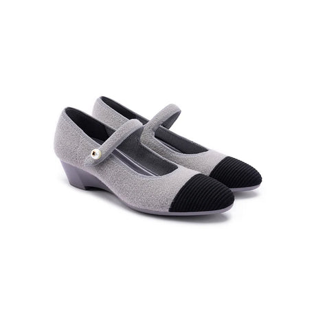 Vintage Tweed Low Heel Mary Jane Shoes - Grey