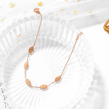 Bullion Gold Falling Leaves Chain Anklet in Rose Gold Layered Steel Jewellery