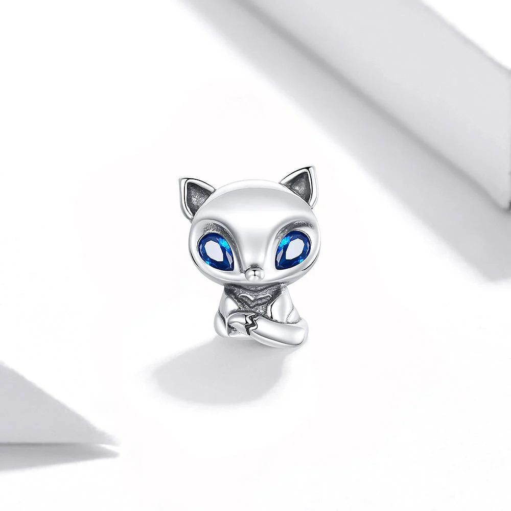 Solid 925 Sterling Silver Blue Eyed Fox Pandora Inspired Charm