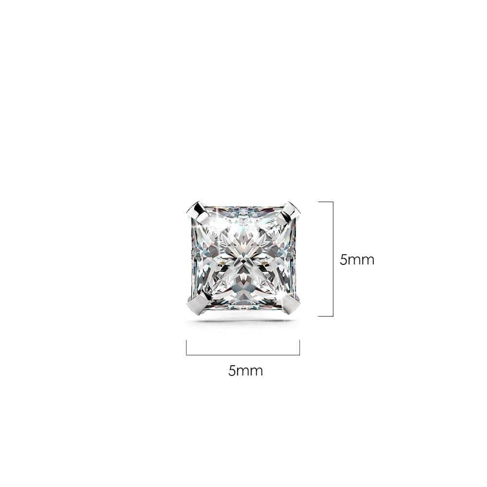 Solid 925 Sterling Silver Princess Cut Stud Earrings