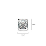 Solid 925 Sterling Silver Princess Cut Stud Earrings