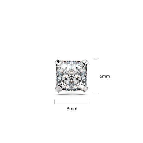 Solid 925 Sterling Silver Princess Cut Stud Earrings