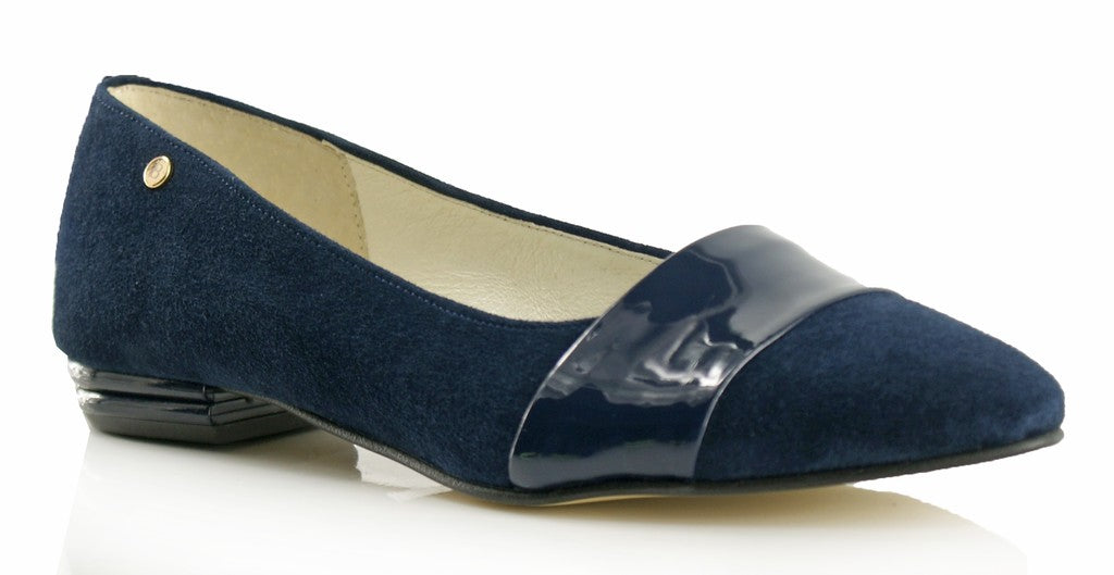 Bosccolo Womens Ballerina Pas - Navy Blue Suede/Lacquered