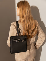 Madison Structured Leather Convertible Backpack - Black