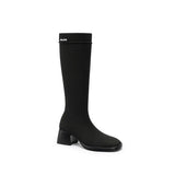 Mademoiselle Round Toe Knee High Sock Boots - Black