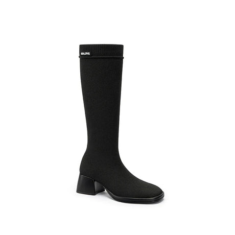 Mademoiselle Round Toe Knee High Sock Boots - Black