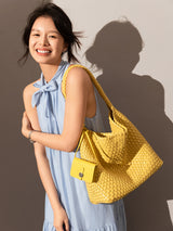 Slim Leather Wallet with Detachable Strap - Yellow