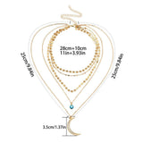 Multilayer 5 Piece Stunning Blue Eye and Moon Layering Gold Necklace