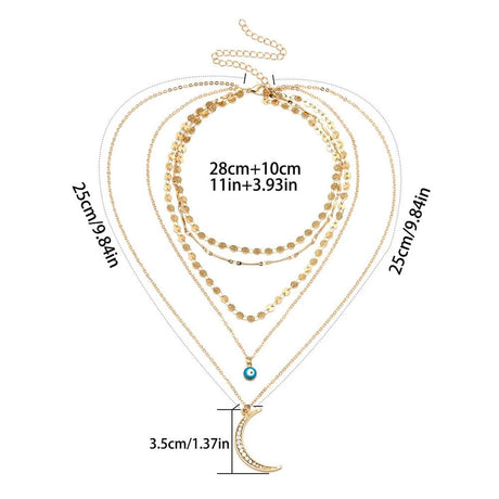 Multilayer 5 Piece Stunning Blue Eye and Moon Layering Gold Necklace