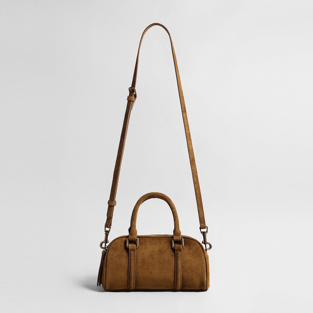 Vintage Suede Mini Boston Bag – Leather Top Handle & Crossbody Bag